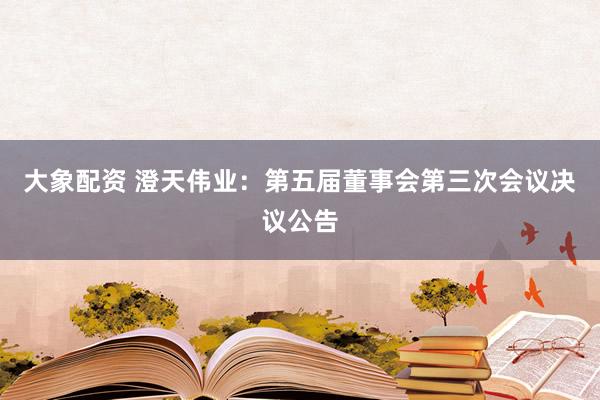 大象配资 澄天伟业：第五届董事会第三次会议决议公告