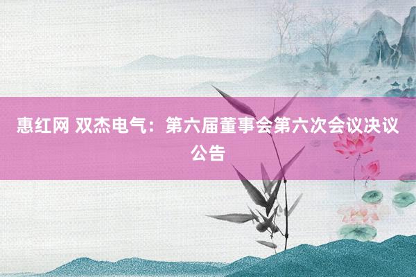 惠红网 双杰电气：第六届董事会第六次会议决议公告